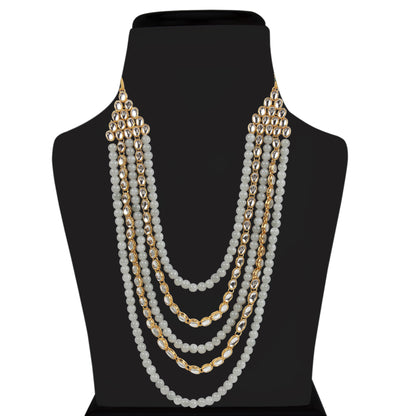 Women's gold plated kundan beads multi strand necklace set with earrings ij318pi