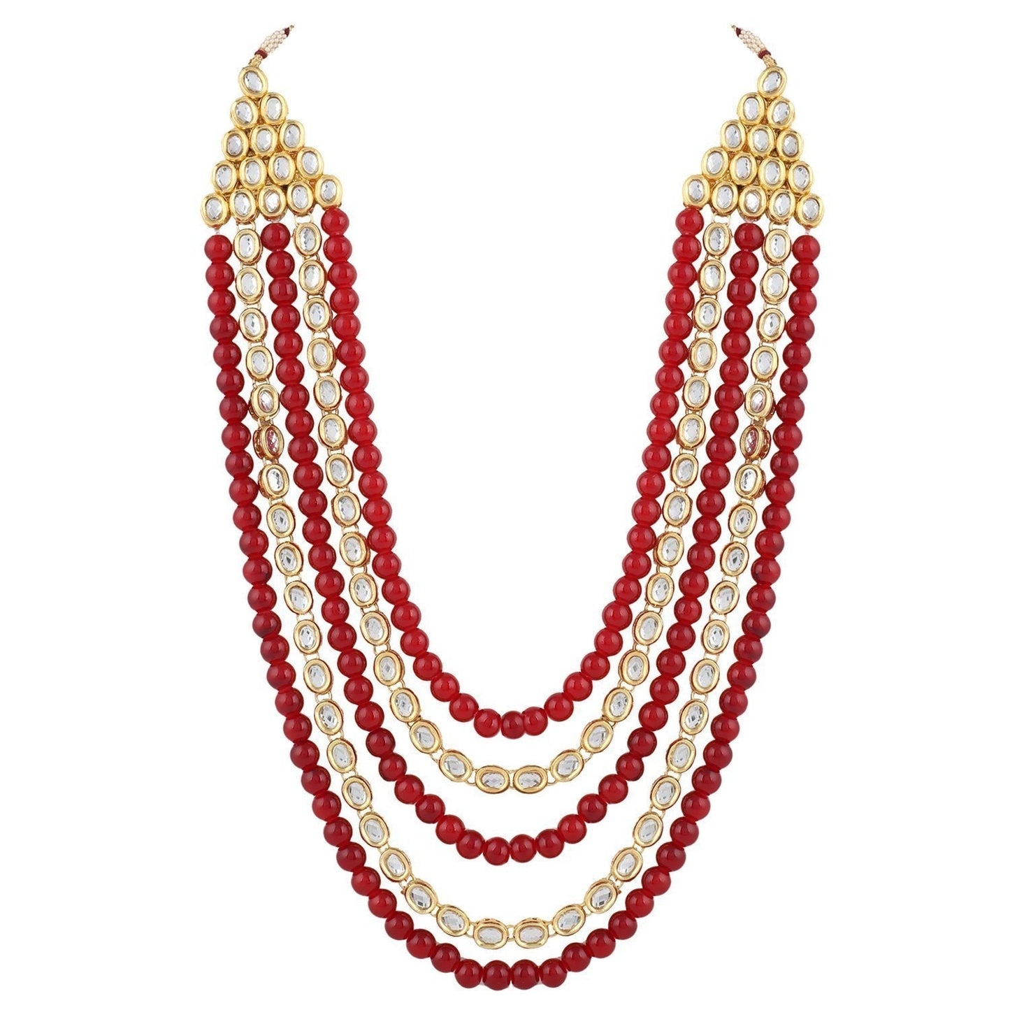 Women's gold plated kundan beads multi strand necklace set with earrings ij318pi