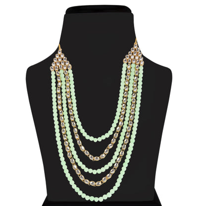 Women's gold plated kundan beads multi strand necklace set with earrings ij318pi