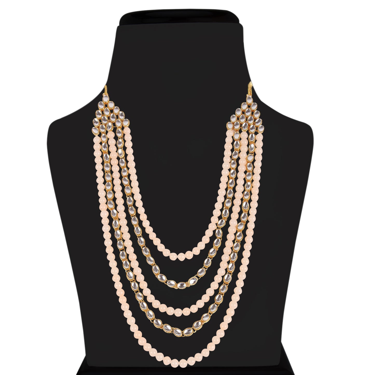 Women's gold plated kundan beads multi strand necklace set with earrings ij318pi