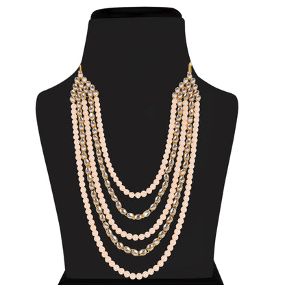 Women's gold plated kundan beads multi strand necklace set with earrings ij318pi