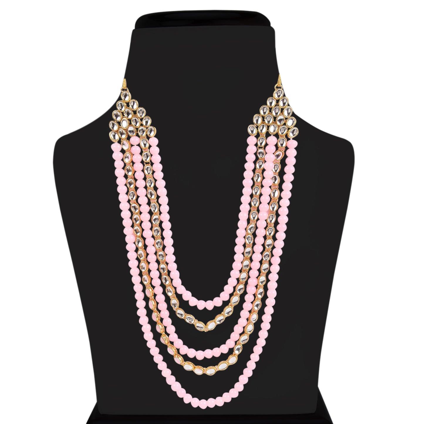 Women's gold plated kundan beads multi strand necklace set with earrings ij318pi