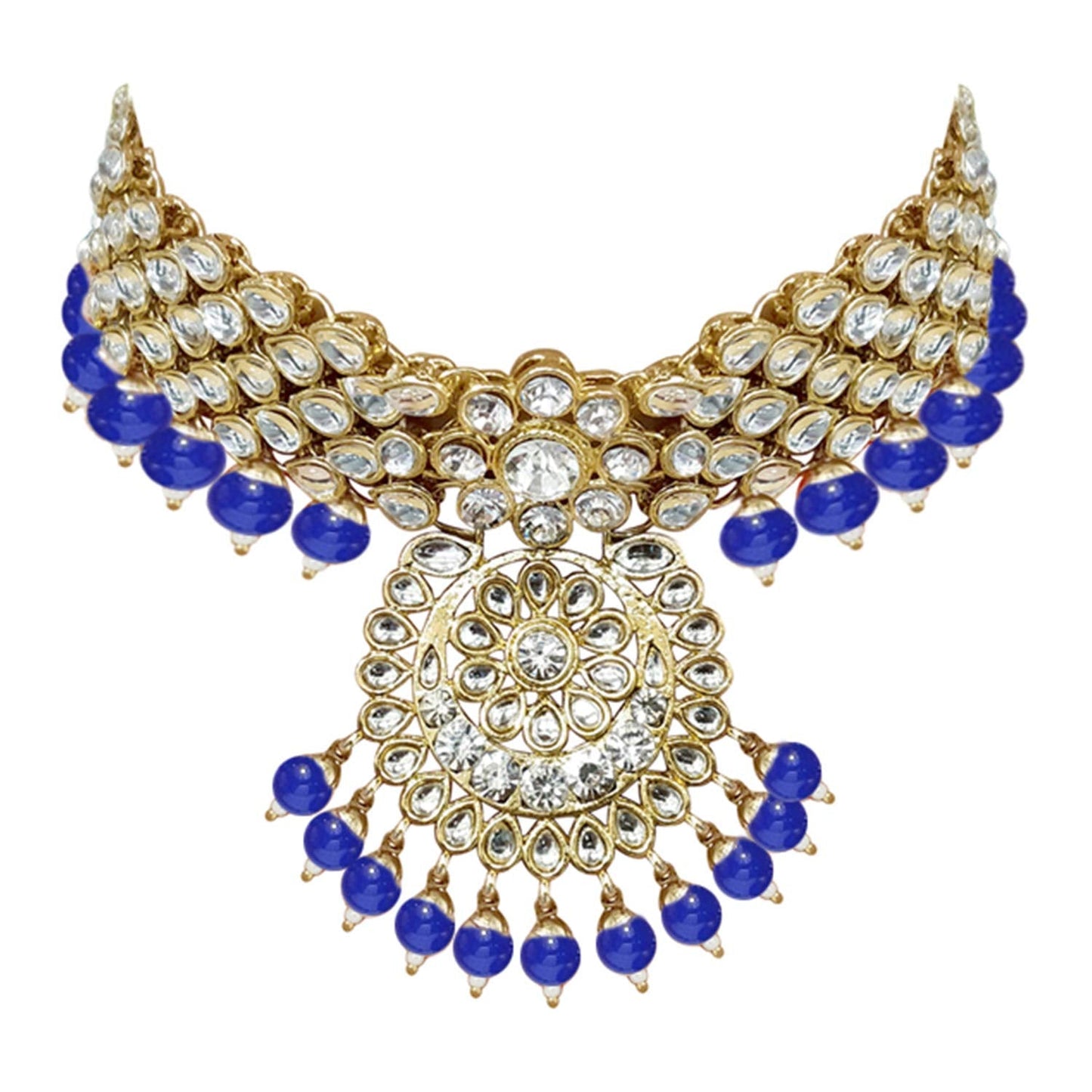 Women's Traditional Gold Plated Kundan Pearl Bridal Necklace Set for Women