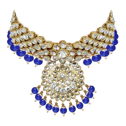 Women's Traditional Gold Plated Kundan Pearl Bridal Necklace Set for Women