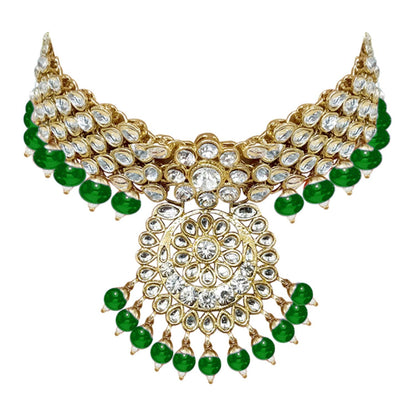 Women's Traditional Gold Plated Kundan Pearl Bridal Necklace Set for Women