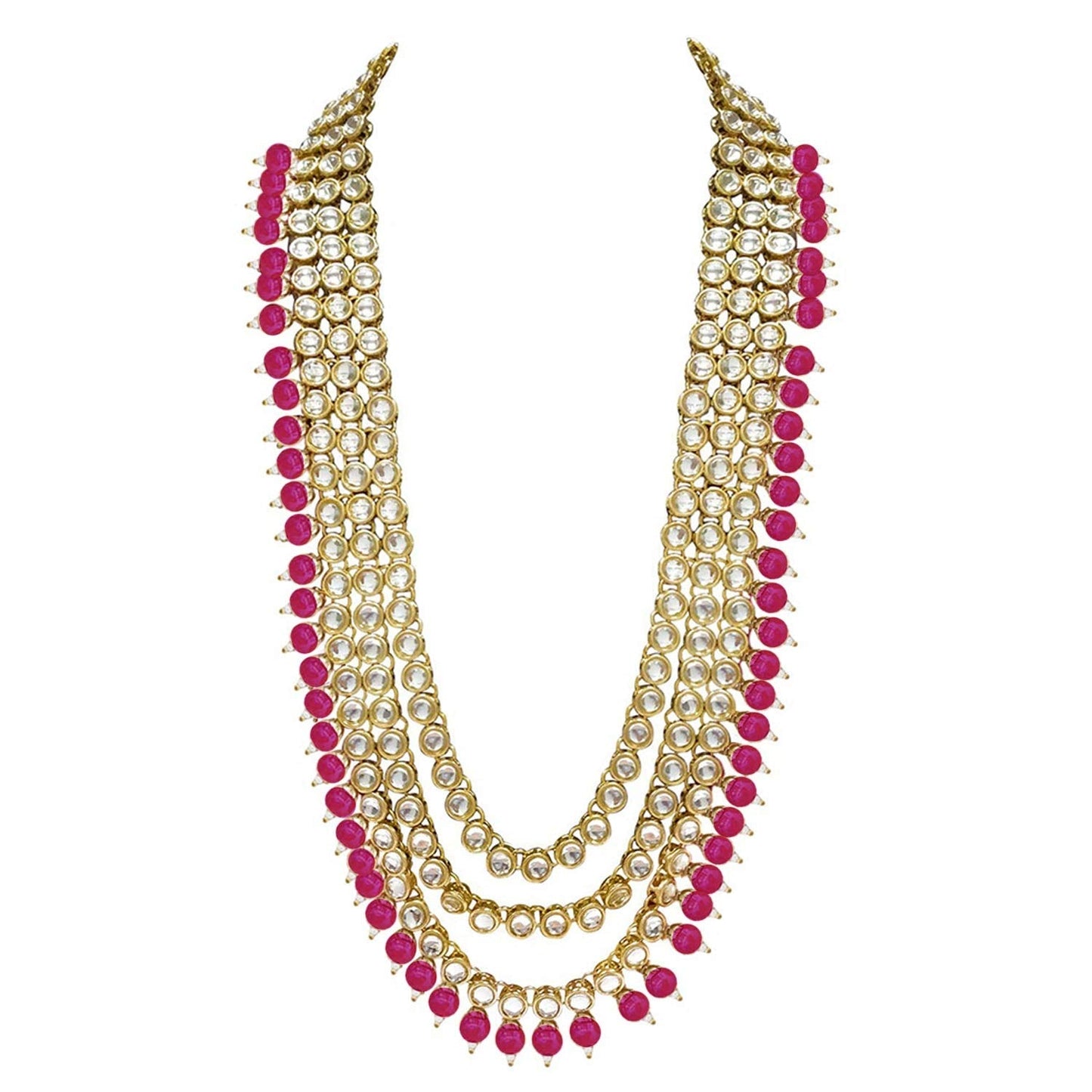 Women's Traditional Gold Plated Kundan Pearl Bridal Necklace Set for Women