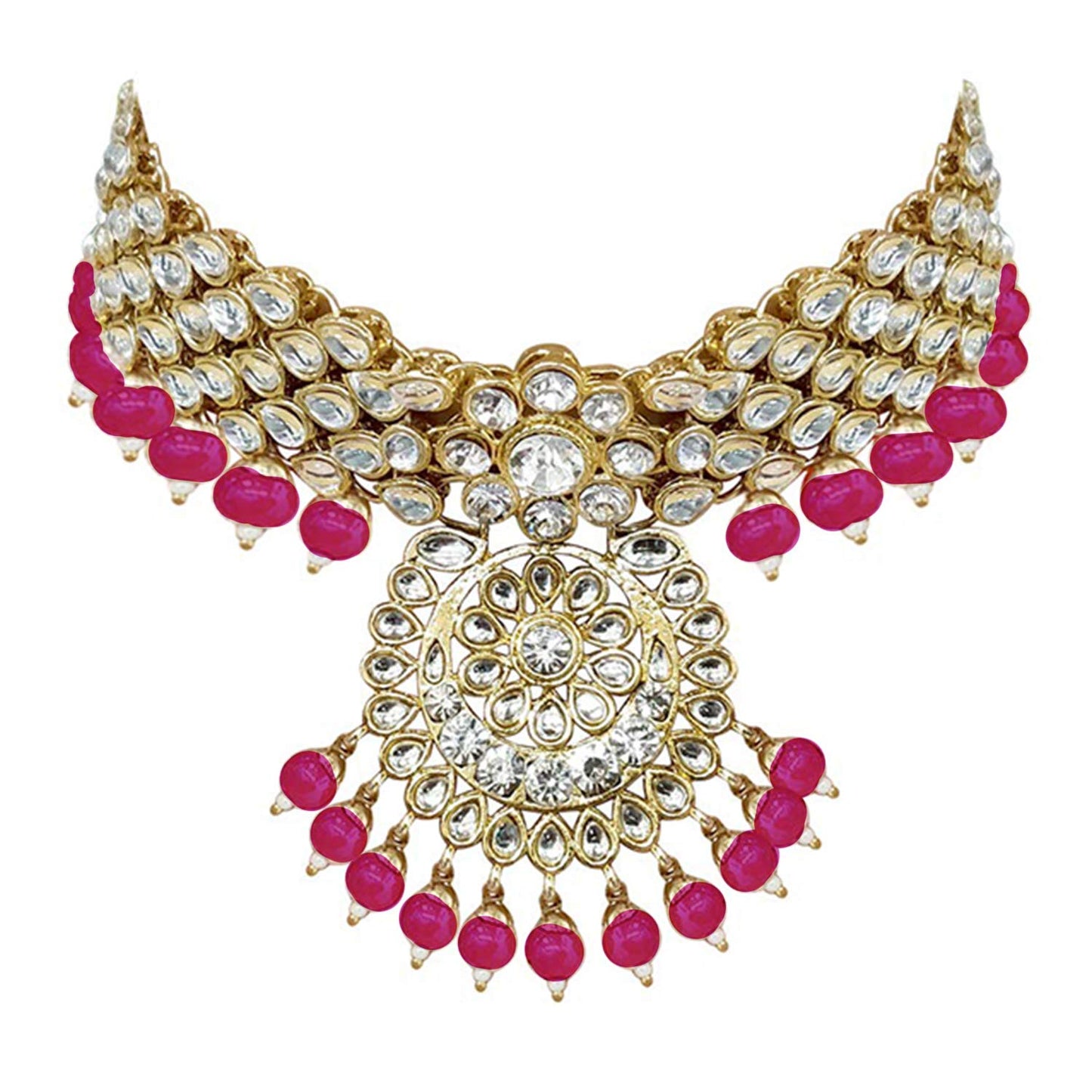 Women's Traditional Gold Plated Kundan Pearl Bridal Necklace Set for Women
