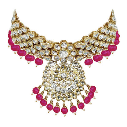 Women's Traditional Gold Plated Kundan Pearl Bridal Necklace Set for Women