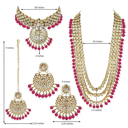 Women's Traditional Gold Plated Kundan Pearl Bridal Necklace Set for Women