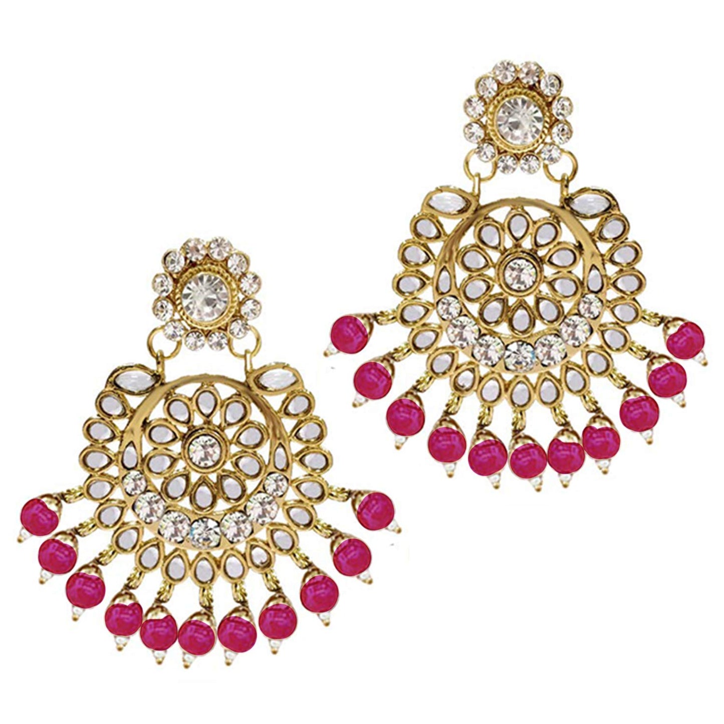 Women's Traditional Gold Plated Kundan Pearl Bridal Necklace Set for Women