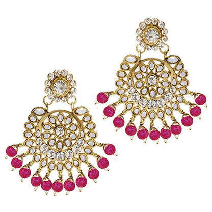 Women's Traditional Gold Plated Kundan Pearl Bridal Necklace Set for Women