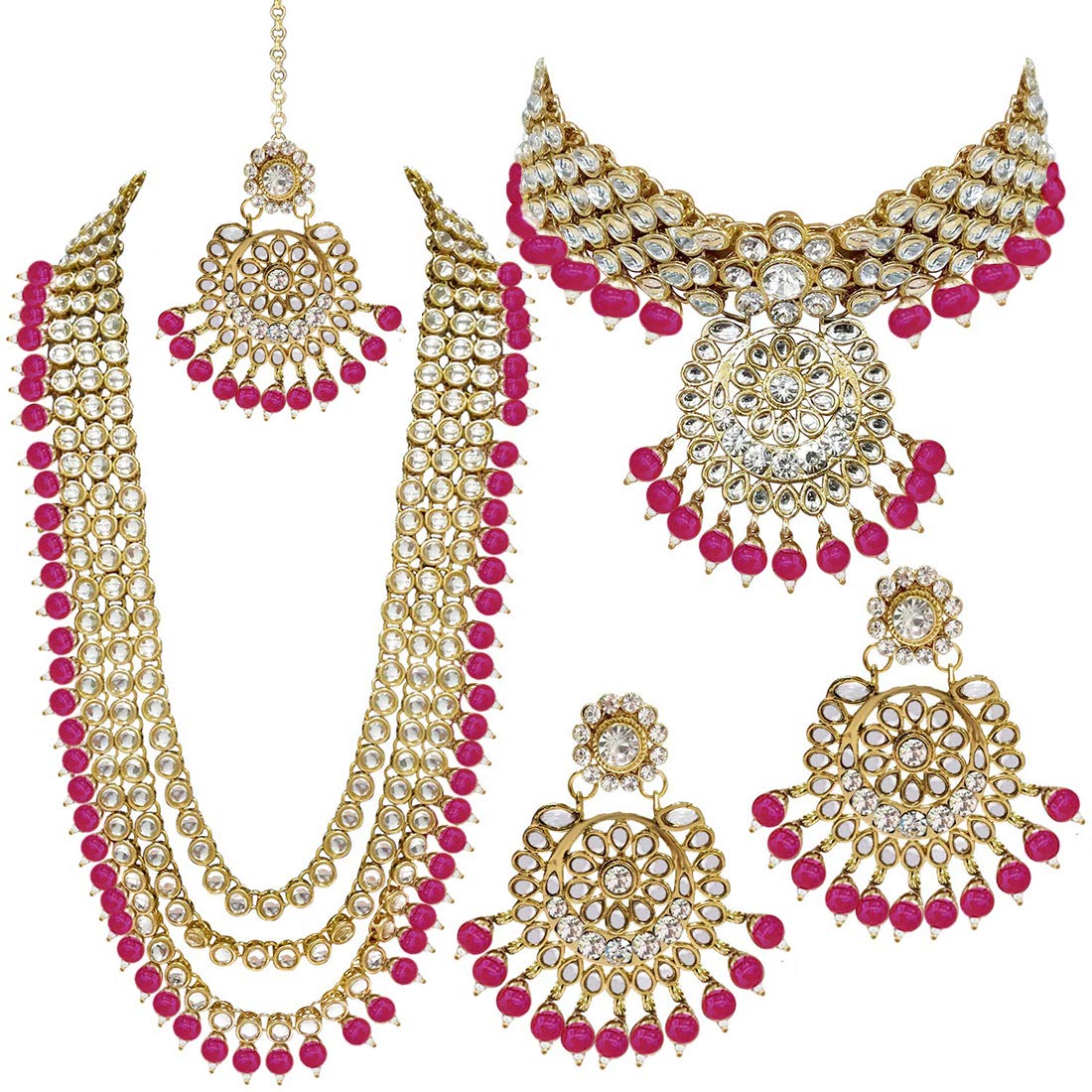 Women's Traditional Gold Plated Kundan Pearl Bridal Necklace Set for Women