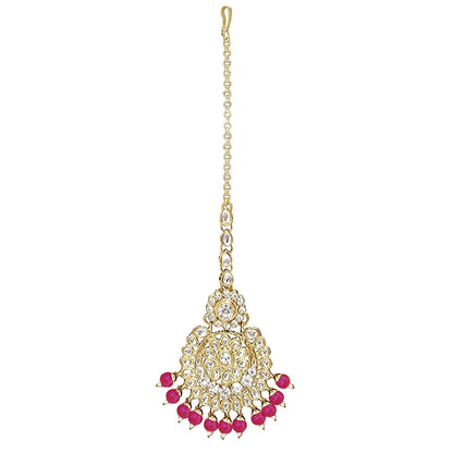 Women's Traditional Gold Plated Kundan Pearl Bridal Necklace Set for Women