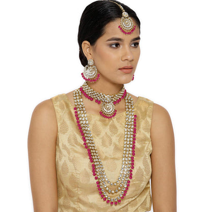 Women's Traditional Gold Plated Kundan Pearl Bridal Necklace Set for Women