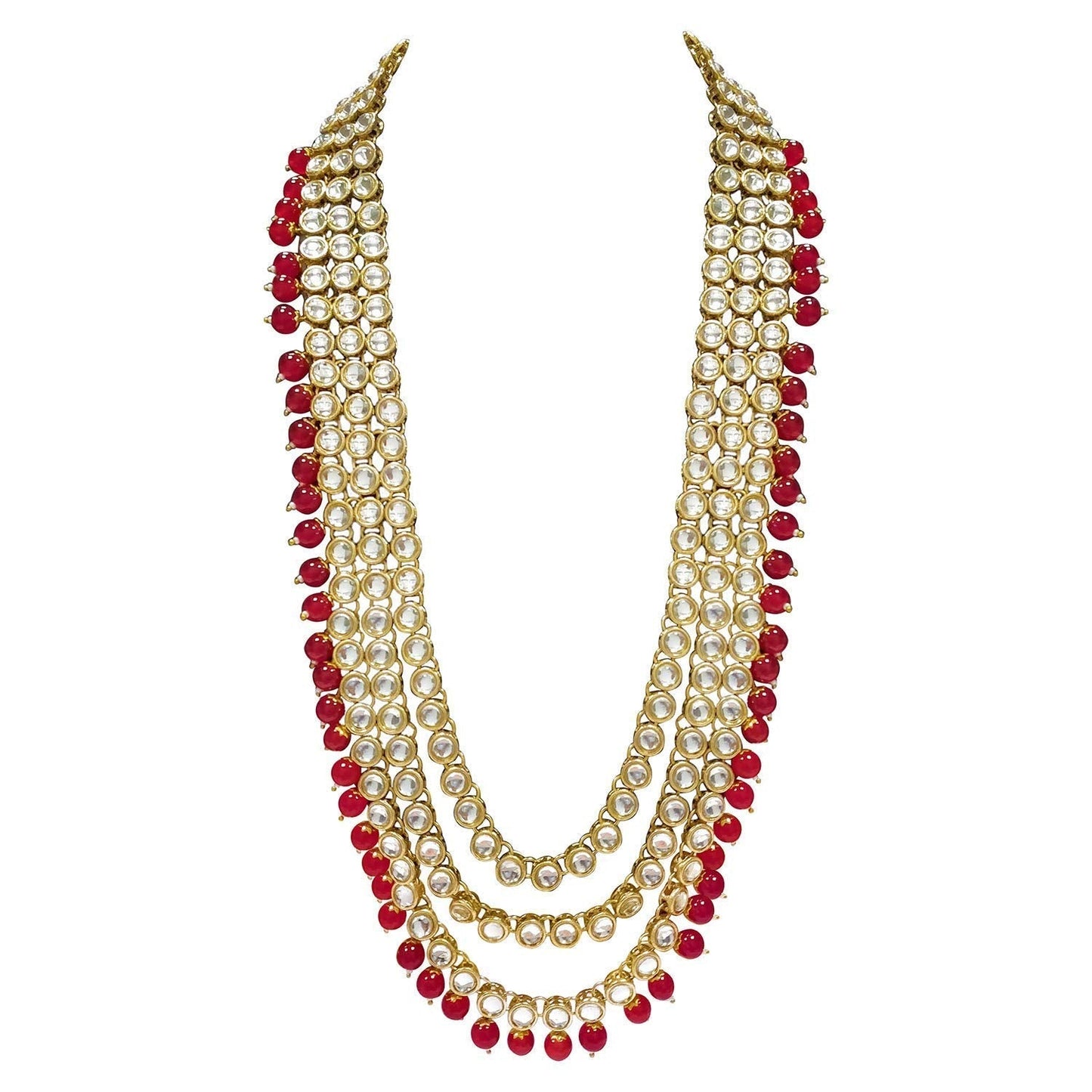 Women's Traditional Gold Plated Kundan Pearl Bridal Necklace Set for Women