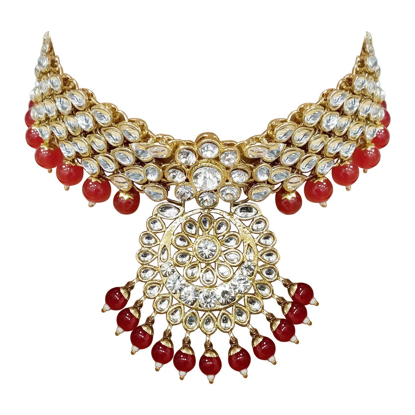Women's Traditional Gold Plated Kundan Pearl Bridal Necklace Set for Women