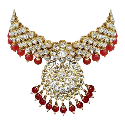 Women's Traditional Gold Plated Kundan Pearl Bridal Necklace Set for Women