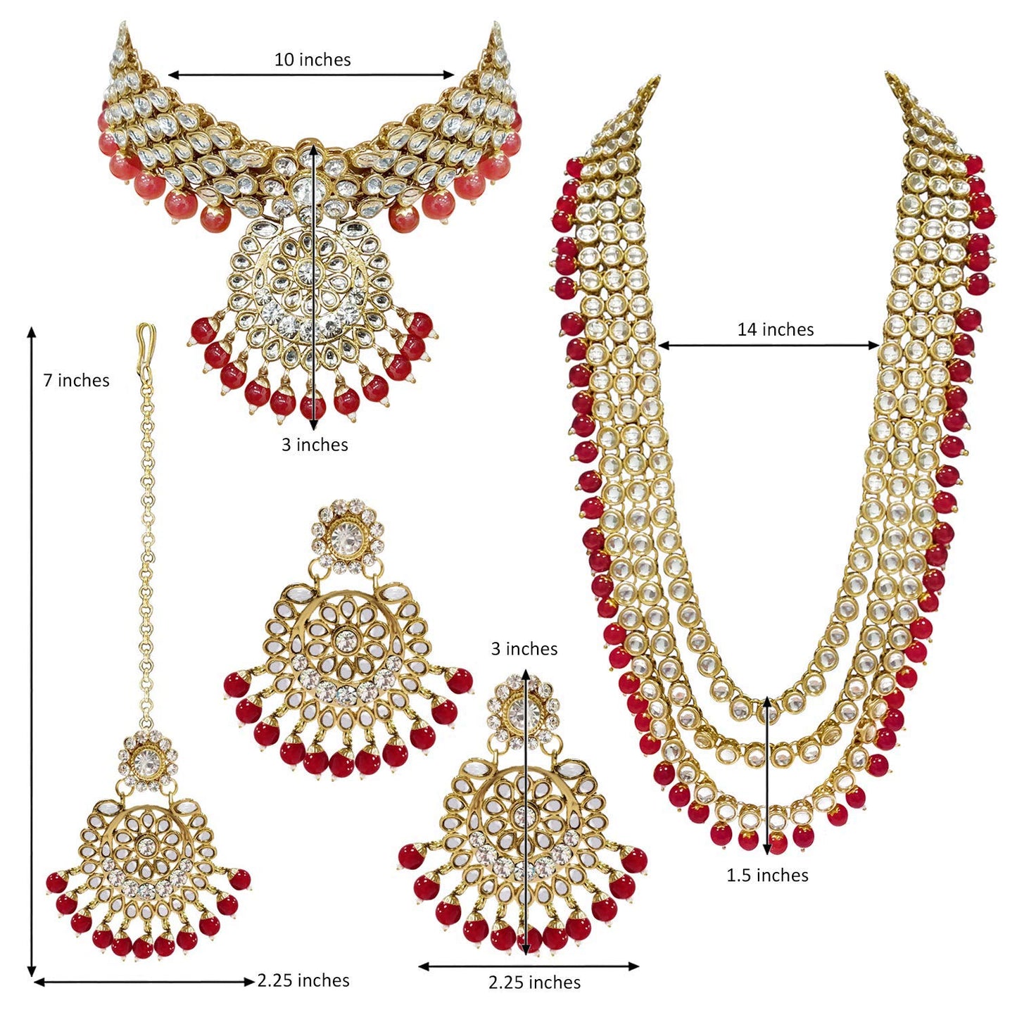 Women's Traditional Gold Plated Kundan Pearl Bridal Necklace Set for Women
