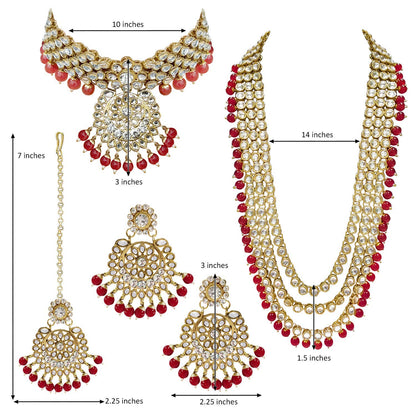 Women's Traditional Gold Plated Kundan Pearl Bridal Necklace Set for Women