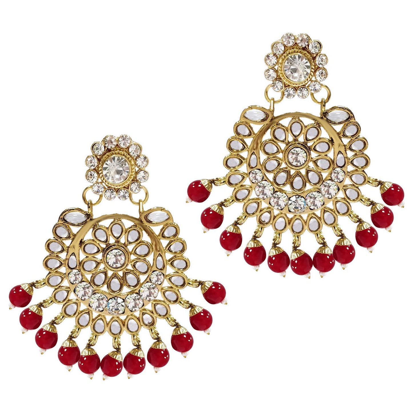Women's Traditional Gold Plated Kundan Pearl Bridal Necklace Set for Women