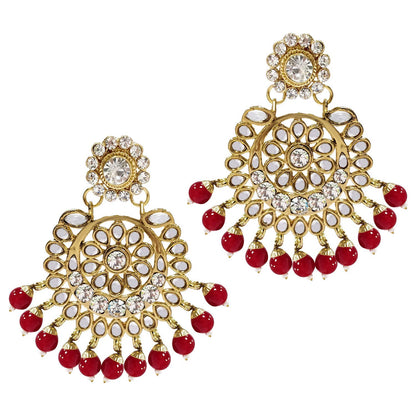 Women's Traditional Gold Plated Kundan Pearl Bridal Necklace Set for Women