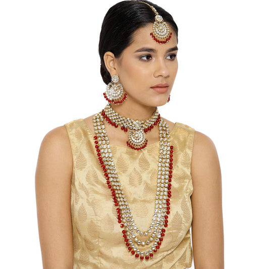 Women's Traditional Gold Plated Kundan Pearl Bridal Necklace Set for Women