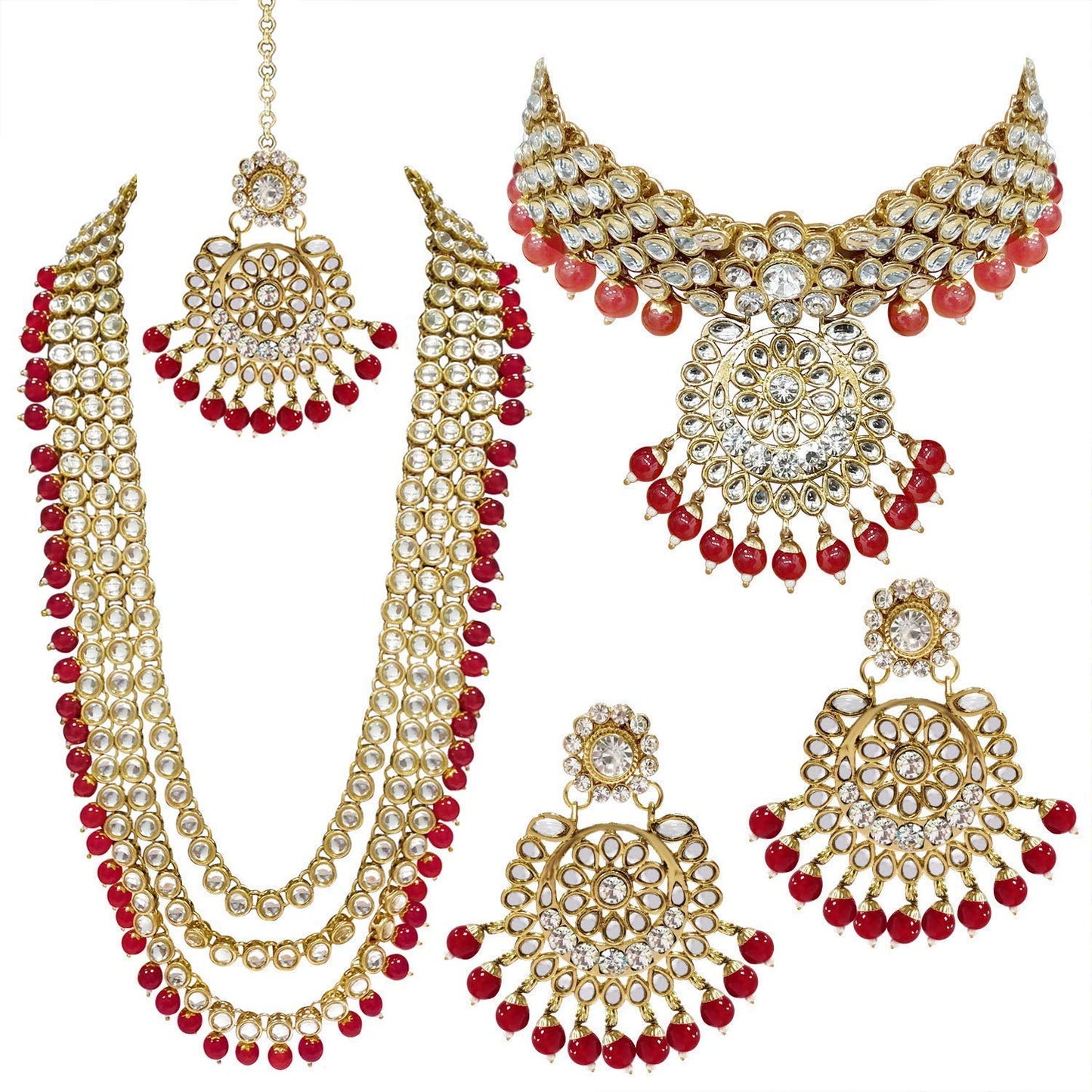 Women's Traditional Gold Plated Kundan Pearl Bridal Necklace Set for Women