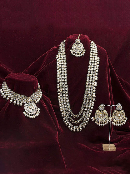 Women's Traditional Gold Plated Kundan Pearl Bridal Necklace Set for Women