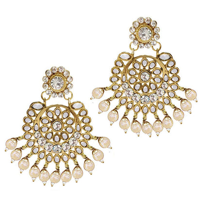 Women's Traditional Gold Plated Kundan Pearl Bridal Necklace Set for Women