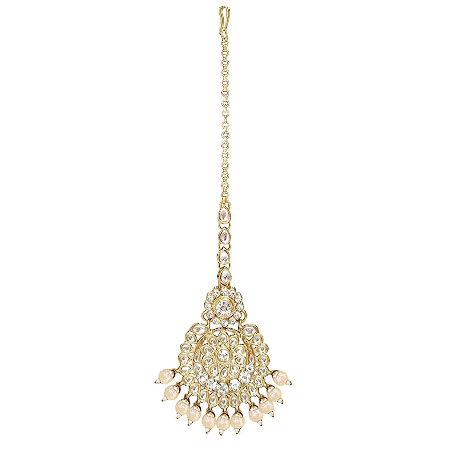 Women's Traditional Gold Plated Kundan Pearl Bridal Necklace Set for Women
