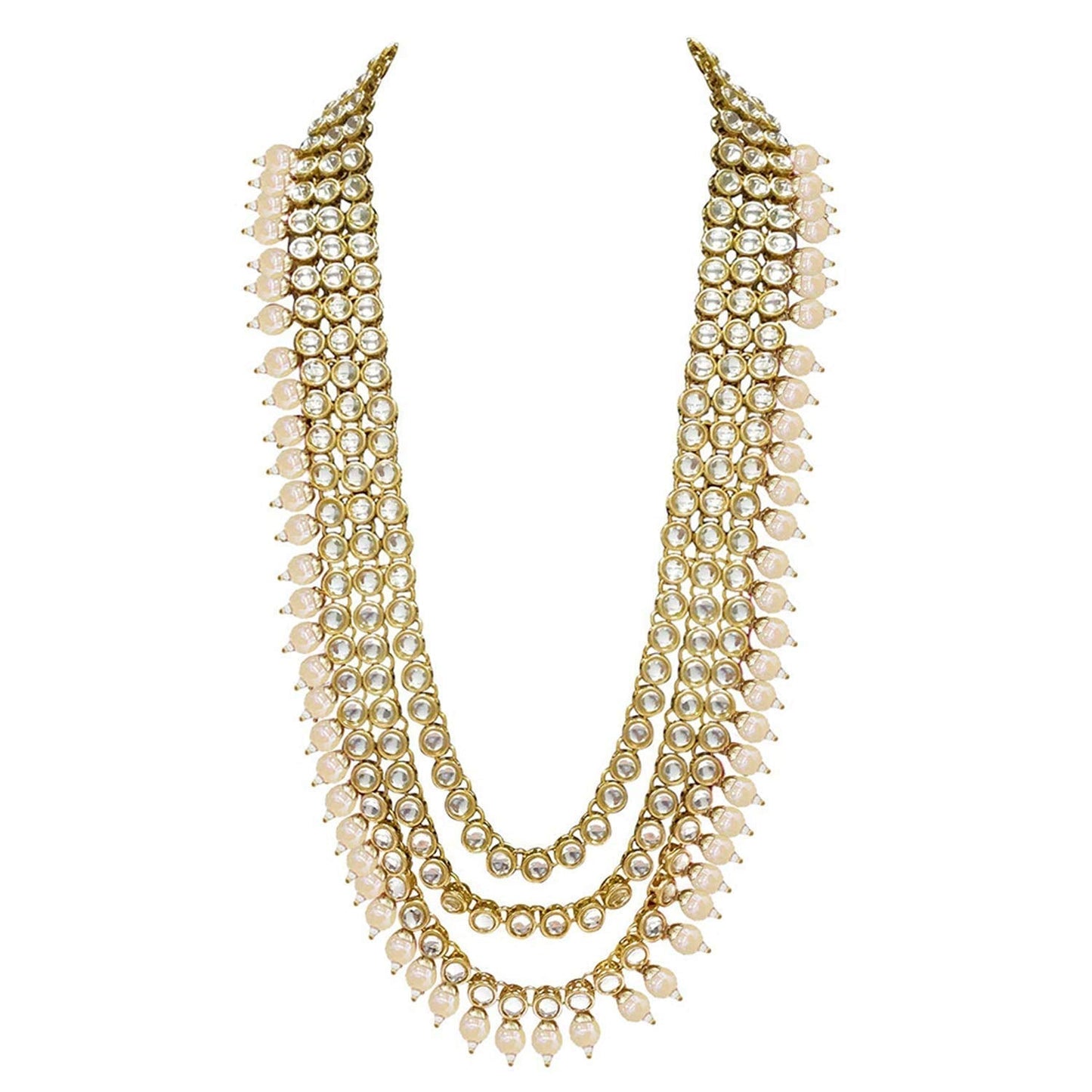 Women's Traditional Gold Plated Kundan Pearl Bridal Necklace Set for Women