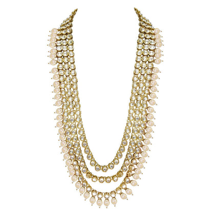 Women's Traditional Gold Plated Kundan Pearl Bridal Necklace Set for Women