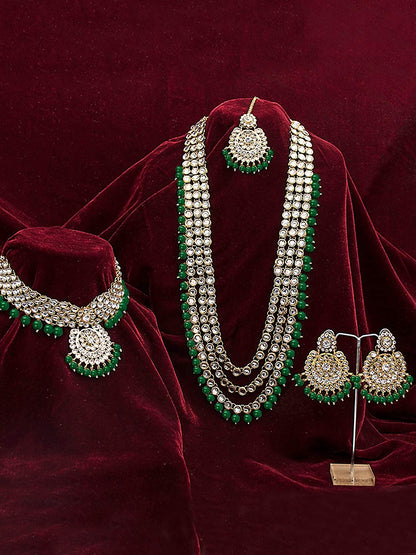 Women's Traditional Gold Plated Kundan Pearl Bridal Necklace Set for Women