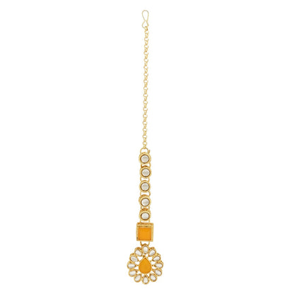 Women's 18K Gold Plated Traditional Kundan Necklace Jewellery Set with Earrings & Maang Tikka 