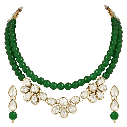 Women's 18K Gold Plated Traditional Kundan & Pearls Necklace Jewellery Set with Earrings