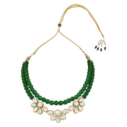 Women's 18K Gold Plated Traditional Kundan & Pearls Necklace Jewellery Set with Earrings