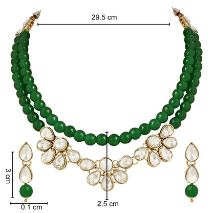 Women's 18K Gold Plated Traditional Kundan & Pearls Necklace Jewellery Set with Earrings