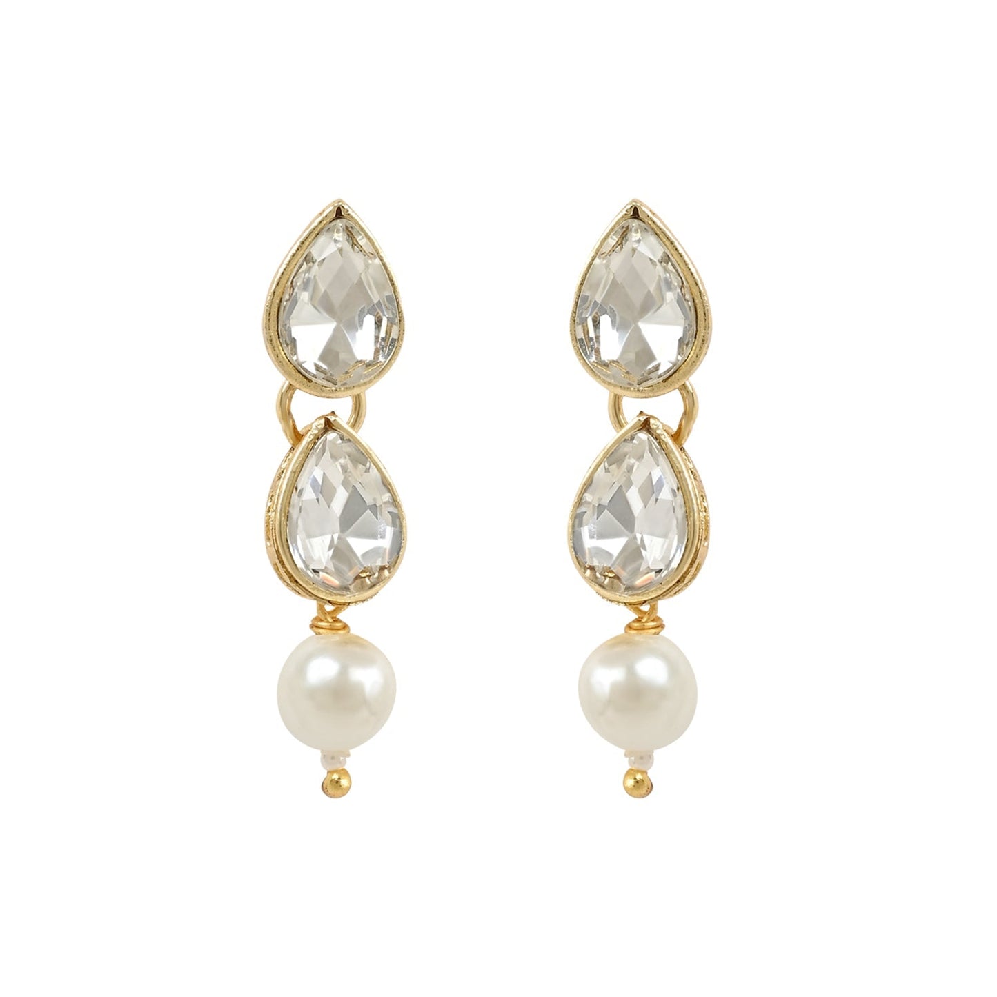 Women's 18K Gold Plated Traditional Kundan & Pearls Necklace Jewellery Set with Earrings