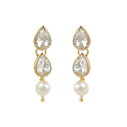 Women's 18K Gold Plated Traditional Kundan & Pearls Necklace Jewellery Set with Earrings