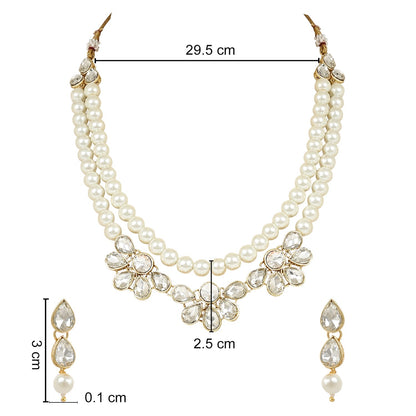 Women's 18K Gold Plated Traditional Kundan & Pearls Necklace Jewellery Set with Earrings