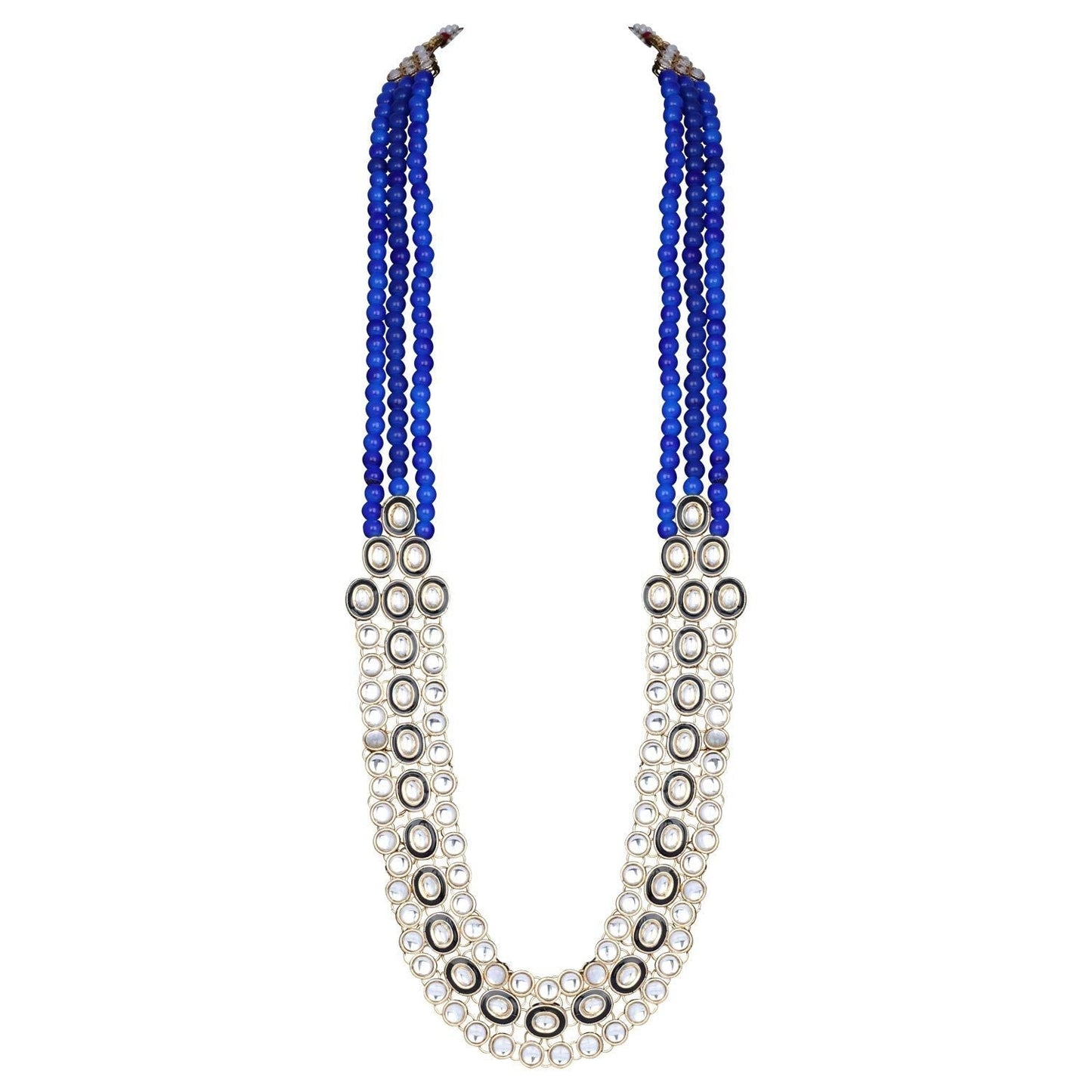 Women's 18K Gold Plated Traditional Stunning Blue Meenakari Kundan Studded Pearl Necklace Jewellery Set with Earrings