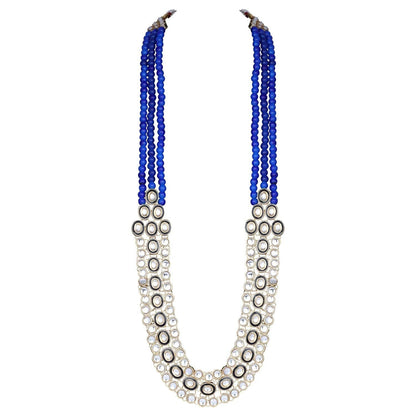 Women's 18K Gold Plated Traditional Stunning Blue Meenakari Kundan Studded Pearl Necklace Jewellery Set with Earrings
