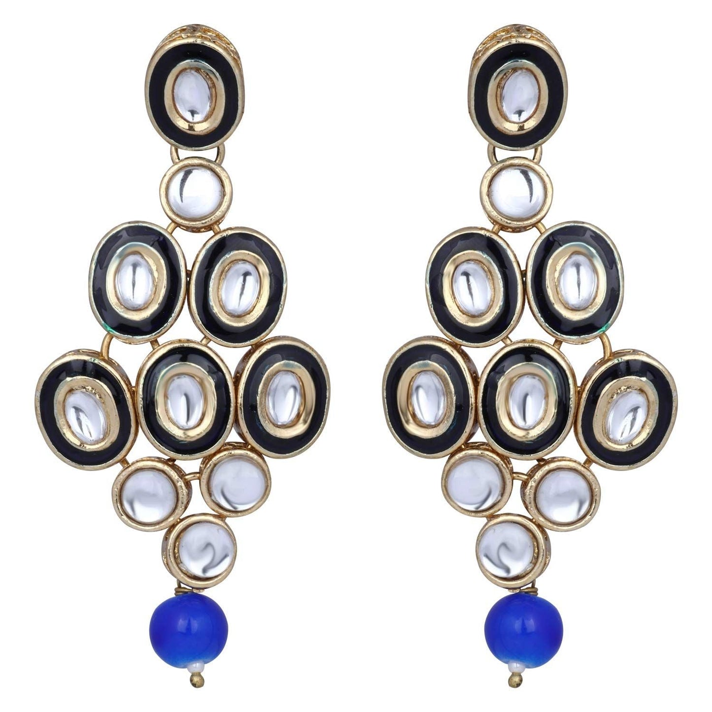 Women's 18K Gold Plated Traditional Stunning Blue Meenakari Kundan Studded Pearl Necklace Jewellery Set with Earrings