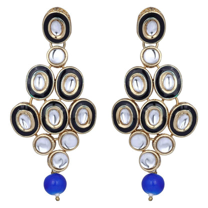 Women's 18K Gold Plated Traditional Stunning Blue Meenakari Kundan Studded Pearl Necklace Jewellery Set with Earrings