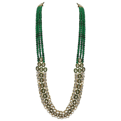 Women's 18K Gold Plated Traditional Stunning Green Meenakari Kundan Studded Pearl Necklace Jewellery Set with Earrings