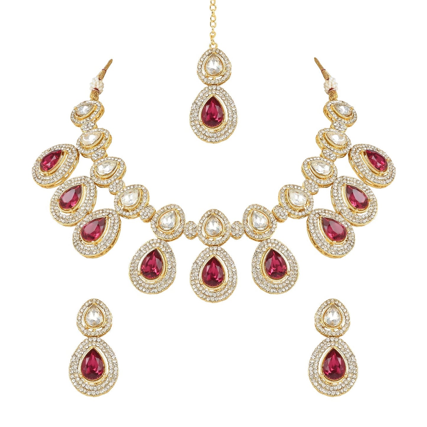 Women's 18K Gold Plated Traditional Kundan & Stone Studded Choker Necklace Jewellery Set with Earrings & Maang Tikka