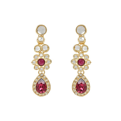 Women's 18K Gold Plated Traditional Floral Design Kundan Stones Studed Necklace Jewellery Set with Earrings & Maang Tikka
