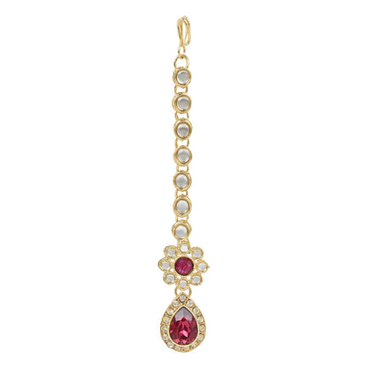 Women's 18K Gold Plated Traditional Floral Design Kundan Stones Studed Necklace Jewellery Set with Earrings & Maang Tikka