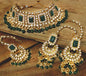 Women's 18kgold plated traditional handcrafted faux kundan pearl studded bridal necklace set with earrings maangtikkaij401w