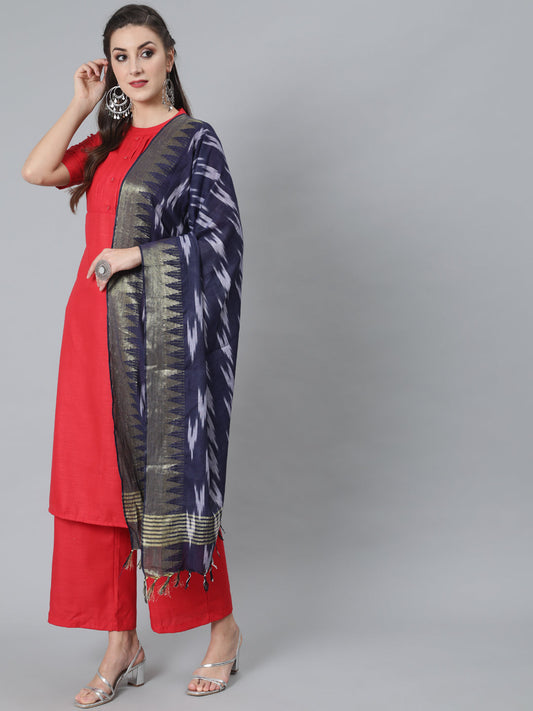 Women's Navy Blue Ikat Designed Dupatta